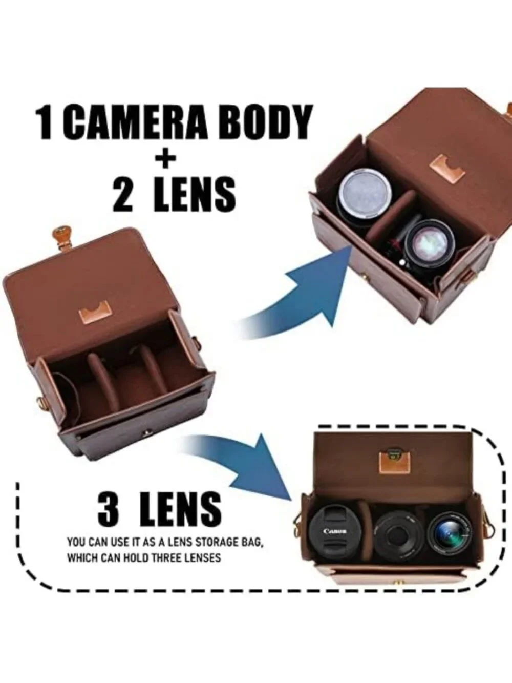 Retro PU Leather Camera Sling Bag - Stylish Crossbody for DSLR & Mirrorless